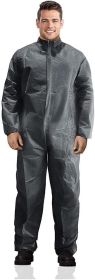 Disposable Coveralls for Men and Women Large, Pack of 50 Gray Hazmat Suits Disposable with Zip, Elastic Wrists, 50 GSM Polypropylene Hazmat Suit